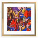 Extra large abstract art print in textured gold frame, featuring muted earth tones, ideal for living room ambiance.