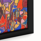 Extra large framed canvas featuring black textured art with colorful abstract elements, ideal for living room decor.