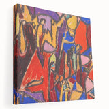 Abstract design in muted blues and greens on a large stretched canvas, ideal for kitchen wall art.