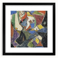 Extra large abstract art print featuring colorful, textured brush strokes on a black framed canvas.