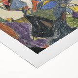 Art deco poster featuring geometric shapes in muted beige and brown on rolled canvas, suitable for dining room walls.