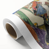 Art Deco style poster on rolled canvas featuring geometric patterns in muted gold and teal, ideal for nursery wall art.