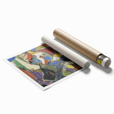 Extra large rolled print depicting avant-garde floral design in muted tones, ideal for classy bathroom wall art.