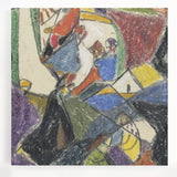 Abstract design by Adolf Holzel in muted blues and greens on stretched canvas, ideal for kitchen wall art.