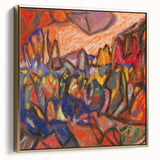 Framed canvas of a vintage landscape art painting in muted earth tones, ideal for bedroom wall decor.