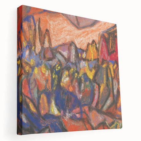 Abstract design by Adolf Holzel in muted earth tones on a large stretched canvas, suitable for kitchen wall art.