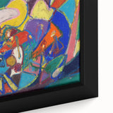 Extra large framed canvas featuring a textured, colorful abstract design on a black background, ideal for living room decor.