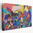 Large abstract wall art on stretched canvas featuring geometric shapes in muted tones, ideal for kitchen wall decor.