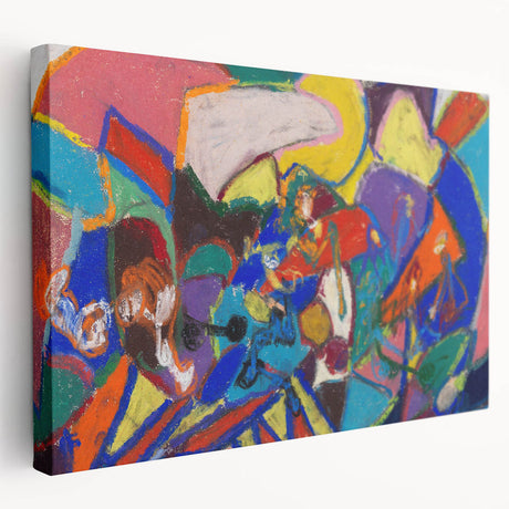 Large abstract wall art on stretched canvas featuring geometric shapes in muted tones, ideal for kitchen wall decor.