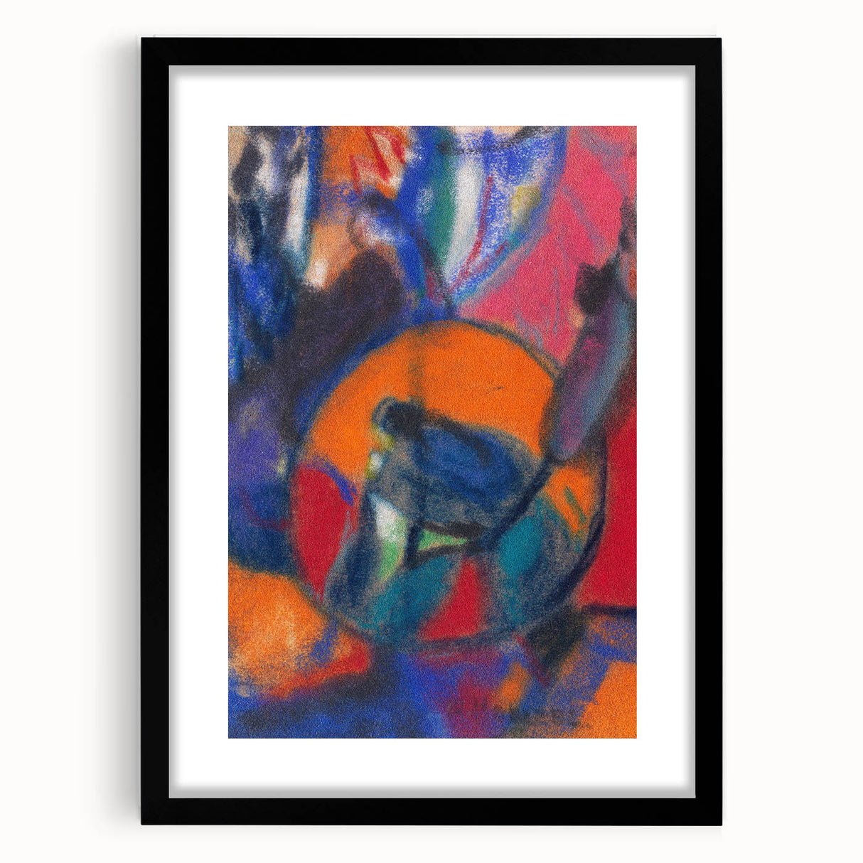 Extra large abstract art print featuring textured, colorful design in a black frame, ideal for living room decor.