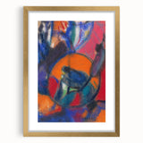 Extra large abstract art print with textured design in muted earth tones on a gold framed canvas.