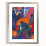 Textured abstract art print in muted blue and green, framed in silver, ideal for modern bedroom decor.