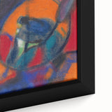 Extra large framed canvas featuring textured, colorful art with abstract black shapes, ideal for living room decor.