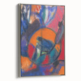 Framed canvas landscape art painting featuring a colorful abstract design on black background.