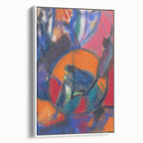 Vintage poster art featuring abstract, colorful design on an extra-large framed canvas, ideal for living room decor.