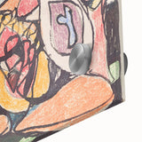 Large abstract mid-century modernist art on acrylic glass, featuring geometric shapes in muted tones.