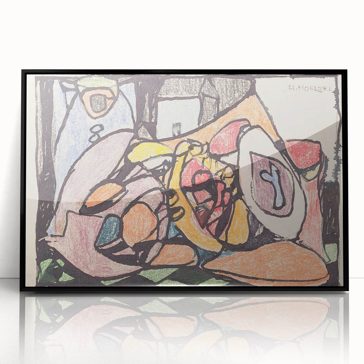 Large abstract wall art by Adolf Holzel in black and white tones, framed acrylic, ideal for modern art wall decor.