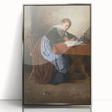 Mid-century modernist art by Adolf Holzel, featuring abstract shapes in muted tones on a silver-framed acrylic.