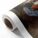 Art Deco poster featuring geometric patterns in muted gold and teal, rolled canvas, suitable as nursery wall art.