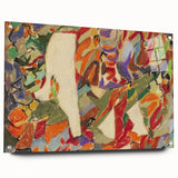 Large abstract wall art on acrylic glass, featuring geometric shapes in muted tones, ideal for bedroom or dining room decor.