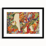 Extra large abstract art print with textured colorful patterns on a black framed canvas, ideal for living room decor.