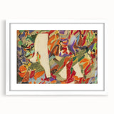 Abstract art print featuring geometric shapes in muted earth tones, framed in white.