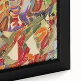 Extra large framed canvas featuring textured, colorful art with black accents, ideal for modern living room decor.
