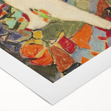 Art deco poster featuring geometric shapes in muted earth tones on rolled canvas, suitable for dining room walls.