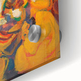 Large abstract wall art in mid-century modernist style with vibrant primary colors on acrylic glass.