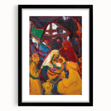 Extra large abstract art print featuring colorful, textured design on a black framed canvas, ideal for living room decor.