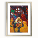 Textured abstract art print in muted earth tones on a framed canvas, suitable for modern bedroom decor.