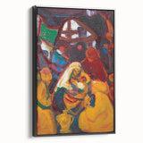 Black and white landscape art painting on framed canvas, featuring a vintage poster style, ideal for bedroom decor.