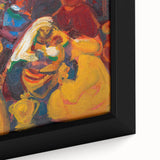 Extra large framed canvas featuring a textured, colorful abstract design on a black background.