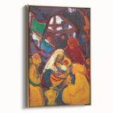 Framed canvas of a vintage landscape painting in muted earth tones, ideal for bedroom wall art.