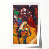 Abstract floral design in muted earth tones on rolled print, ideal for art wall dining room or classy bathroom.