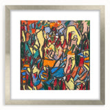Textured abstract art print in a silver frame, featuring muted earth tones, ideal for bedroom art.