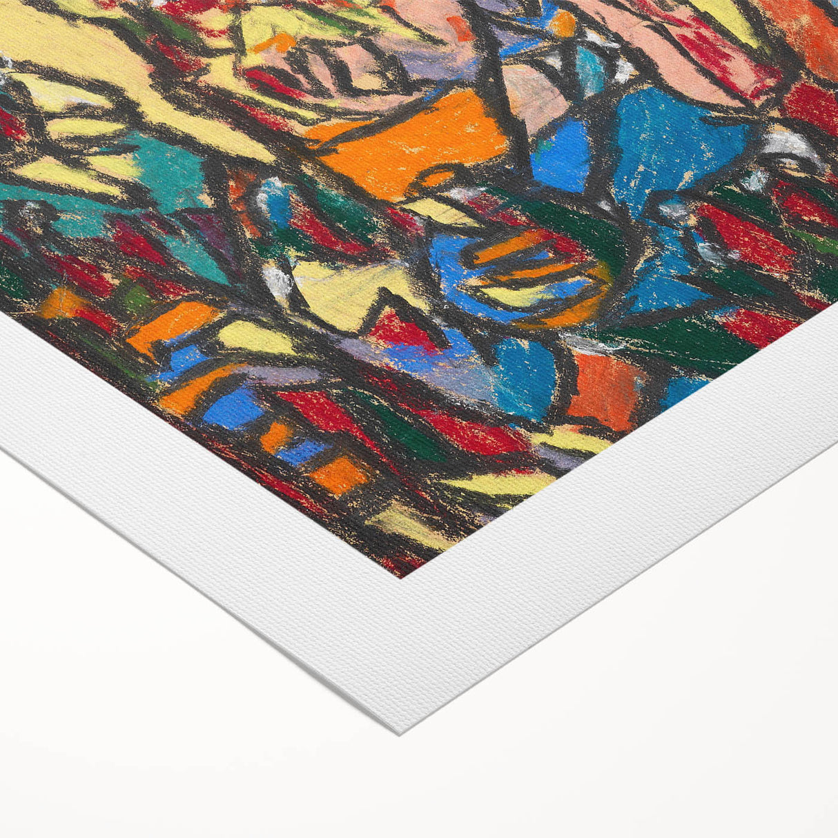 Art deco poster featuring geometric shapes in muted tones on rolled canvas, suitable for dining room or bathroom wall art.