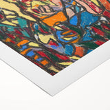 Art deco poster featuring geometric shapes in muted tones on rolled canvas, suitable for dining room or bathroom wall art.
