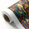 Art Deco poster featuring geometric shapes and bold colors on rolled canvas.