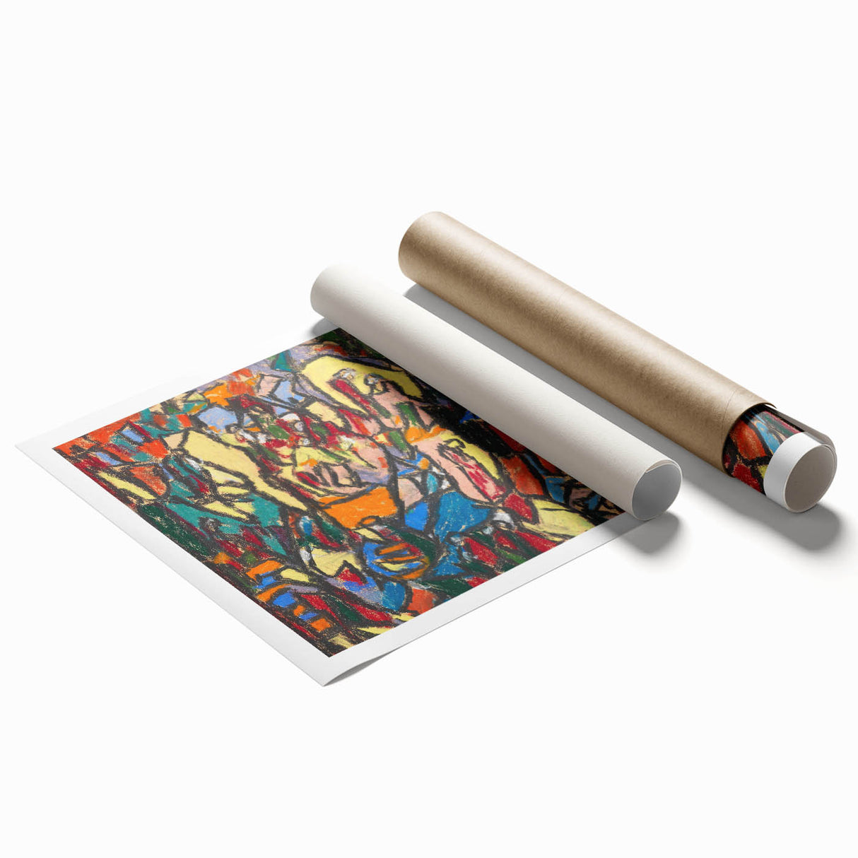 Extra large floral art on rolled print, featuring soft pink and green tones in a minimalist style.