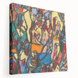 Abstract design by Adolf Holzel in muted blue and cream tones on a stretched canvas, suitable for kitchen wall art.