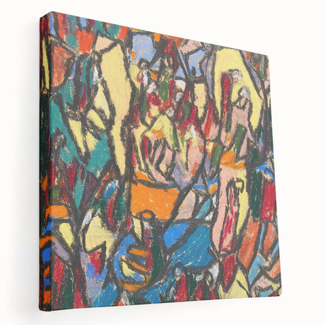 Abstract design by Adolf Holzel in muted blue and cream tones on a stretched canvas, suitable for kitchen wall art.
