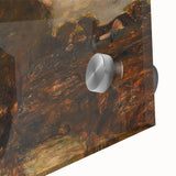 Large abstract wall art in mid-century modernist style on acrylic, featuring geometric shapes in muted tones.