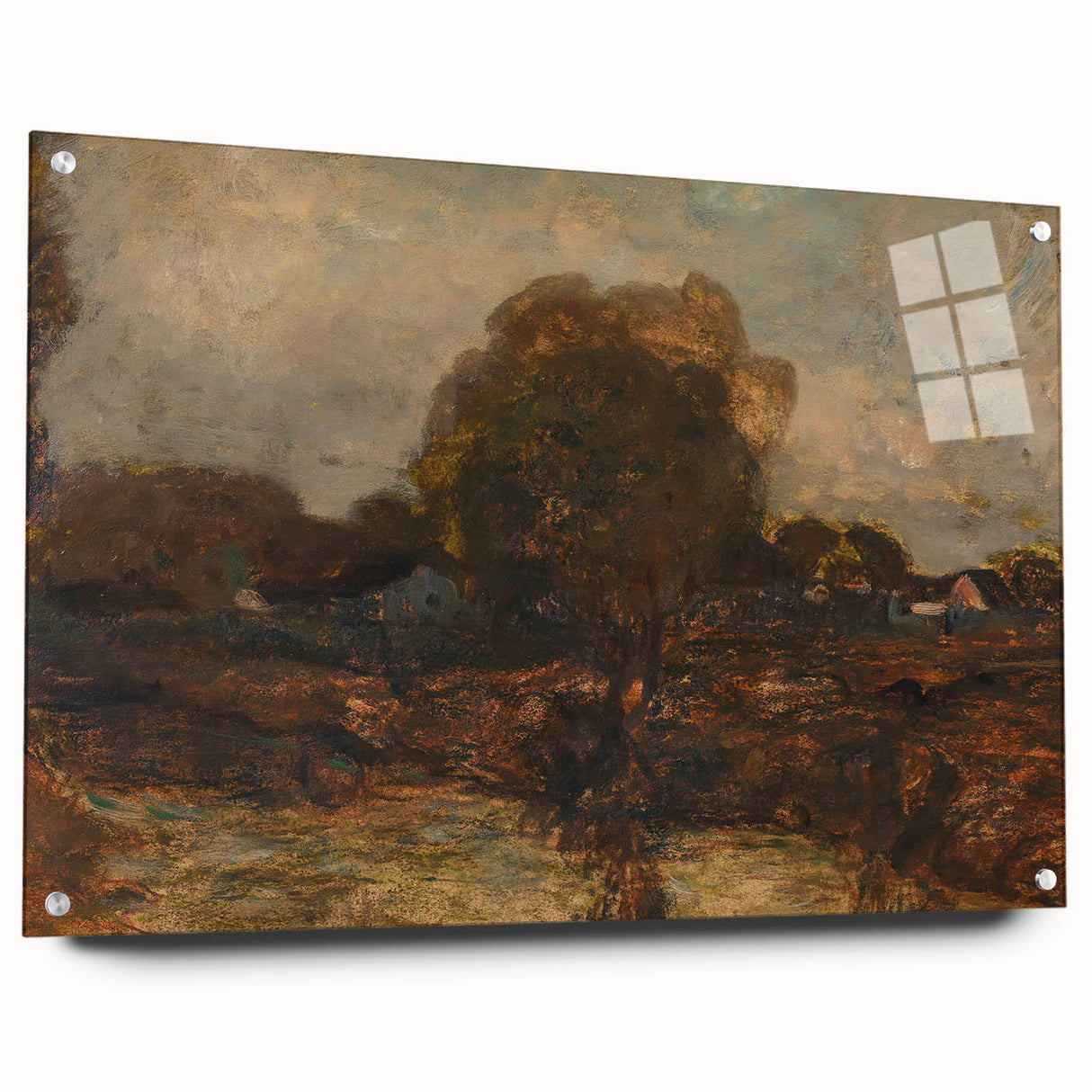 Large abstract wall art in vibrant colors on acrylic glass, suitable for bedroom or dining room decor.