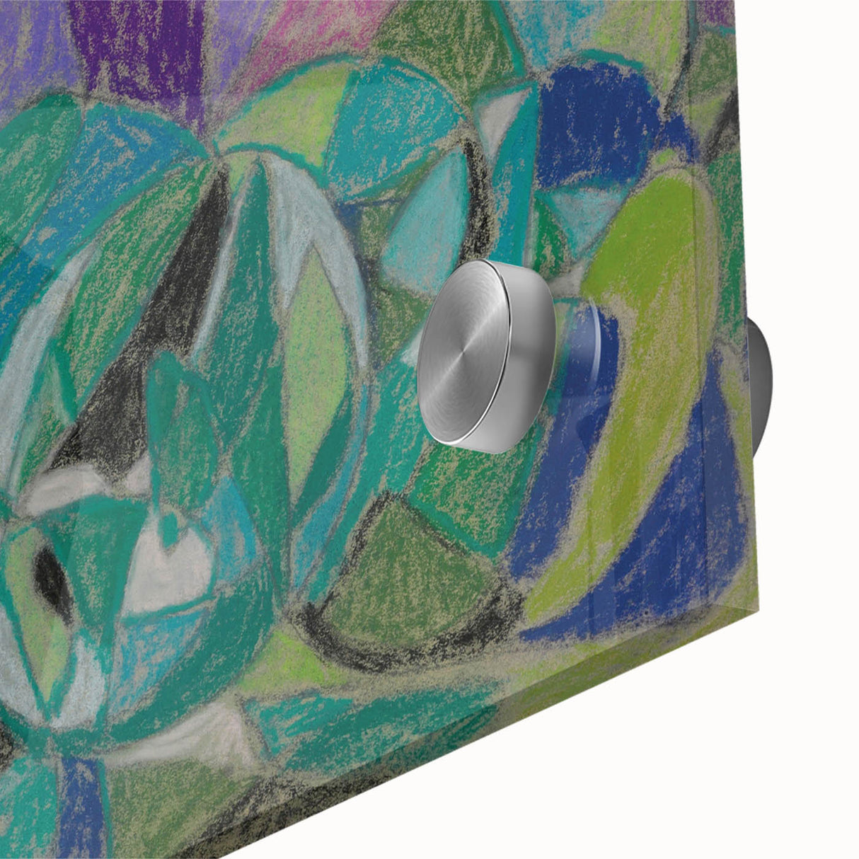 Mid-century modernist large abstract art in muted tones on acrylic glass, ideal for dining room decor.