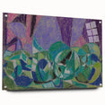 Large abstract wall art in vibrant colors on acrylic glass, ideal for modern bedroom or dining room decor.