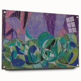 Large abstract wall art in vibrant colors on acrylic glass, ideal for modern bedroom or dining room decor.