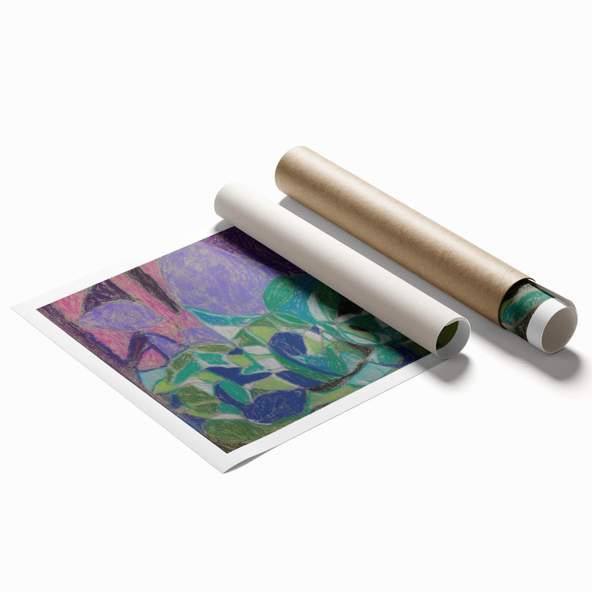 Extra large rolled print of a floral design in muted pastels, ideal for classy bathroom or large living room decor.