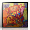 Large abstract wall art in black and white tones, framed acrylic, mid-century modernist style.