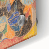 Large abstract wall art in mid-century modernist style, featuring bold geometric shapes on acrylic glass.